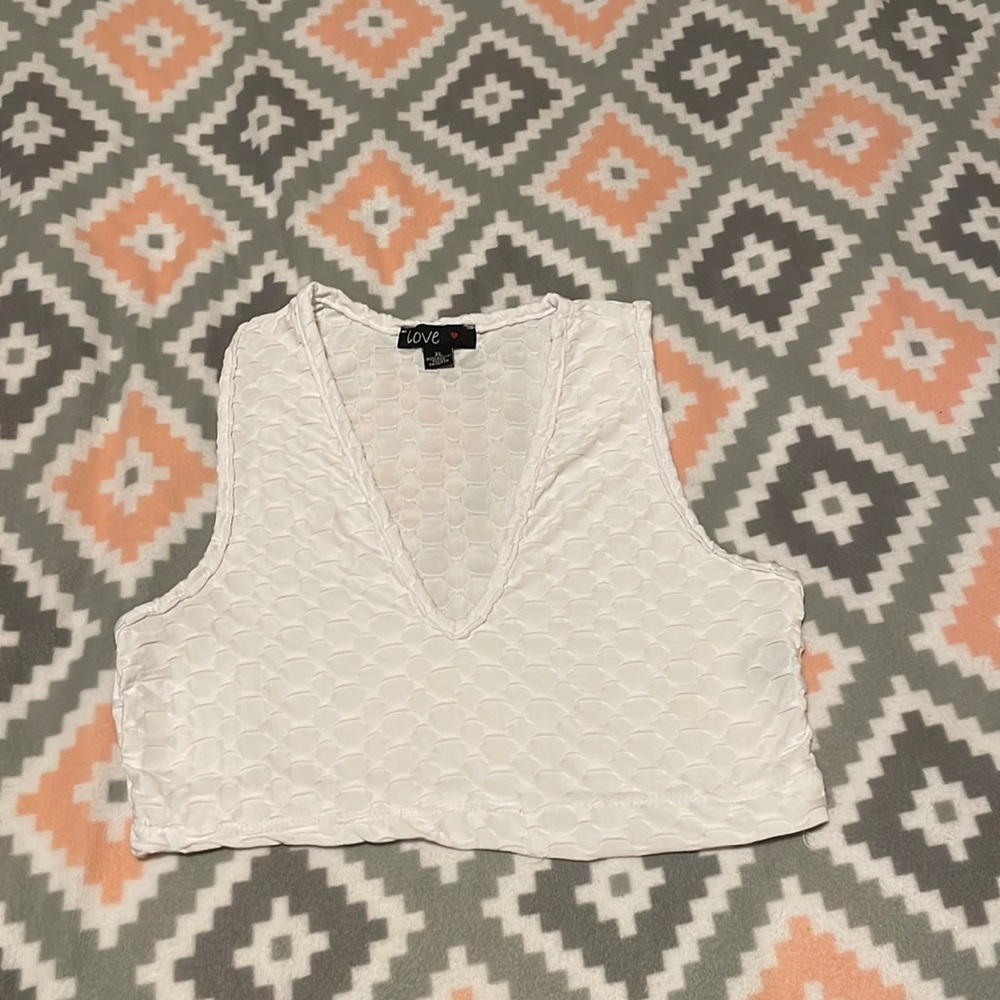 White cropped V-neck top